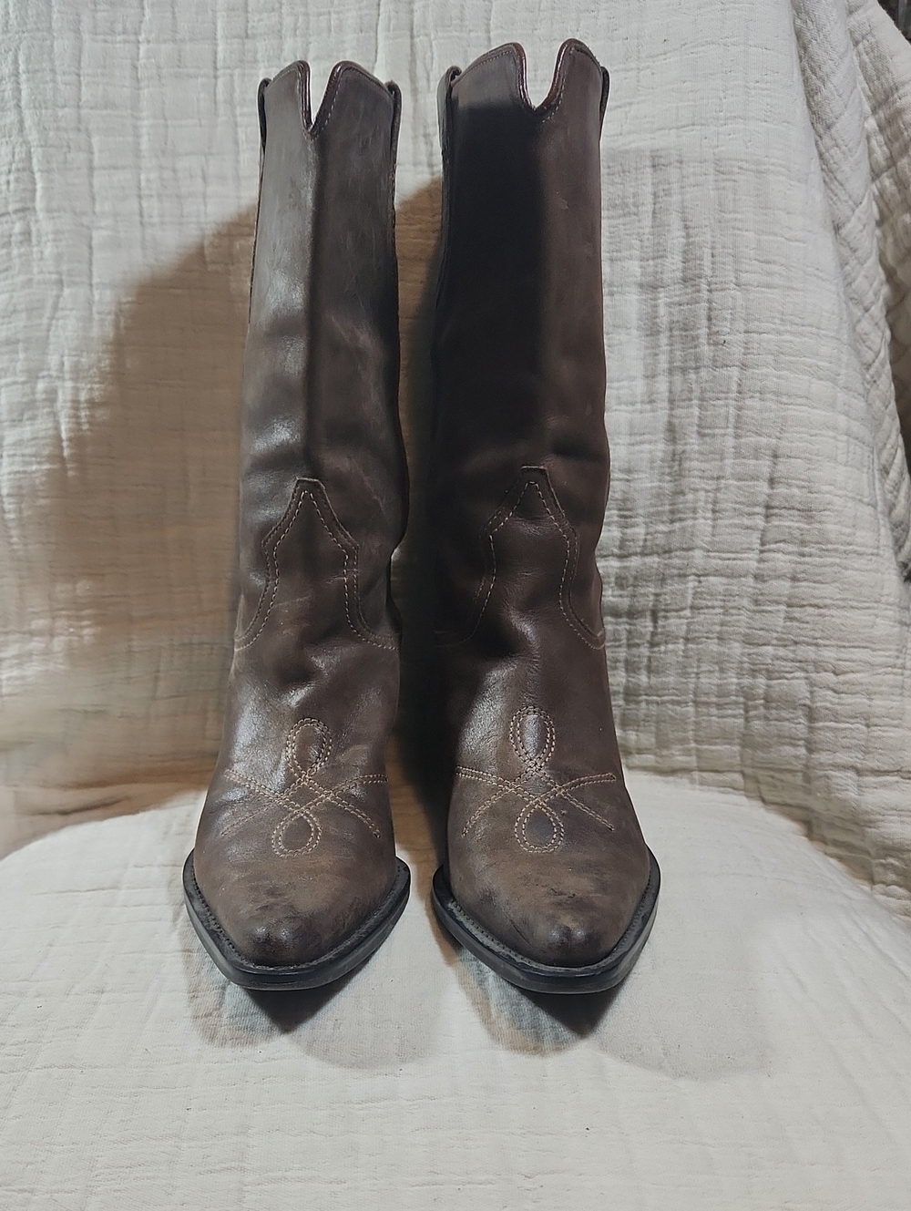 Franco Sarto Dark Brown Leather Lace-Up Western Boots